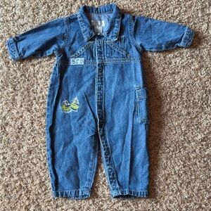 Vintage Children’s Place 3-6m denim embroidered sail boat romper